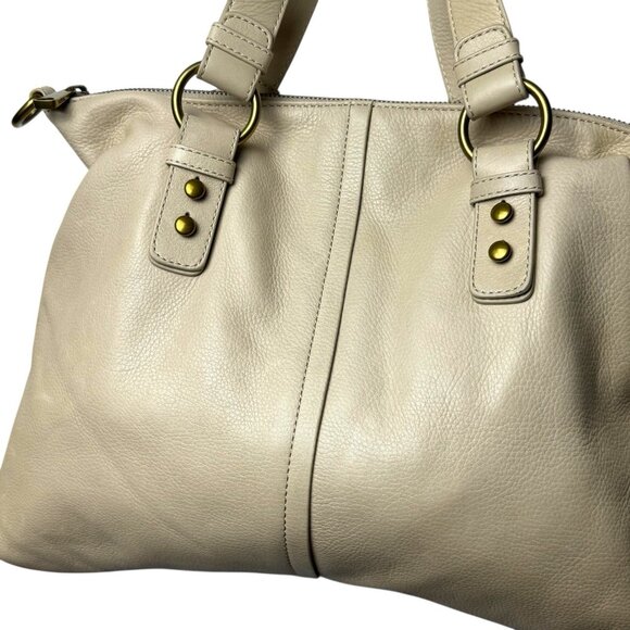 NEW Fossil Cori Satchel Shoulder Bag Ivory Leather Zipper Closure Capsule Luxury - Picture 7 of 15